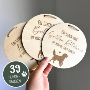 Holzschild für Hundeliebhaber mit Wunsch-Hunderasse